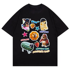 Cartoon Dog Photo Stickers Oversized T-Shirt