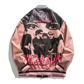 Varsity Portrait PU Leather Bomber Jacket