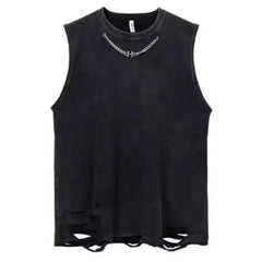 Metal Embellished Rose Washed Distressed Tank Top