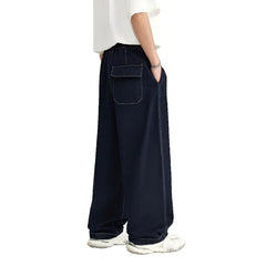 Stitching Blue Wide-Leg Jeans