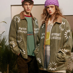 Retro Floral Graphic Denim Jacket