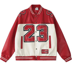 Y2k Contrast Color Leather Jacket