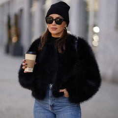 Luxury Cropped Faux Fur Coat Jacket