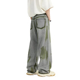 Casual Green Painted Wide-Leg Jeans