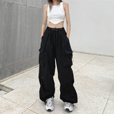 Baggy Elastic Waist Cargo Pants