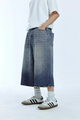 Washed Wide Leg Denim Jeans Short