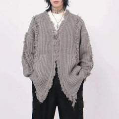 Y2k Irregular Tassel Knitted Cardigen
