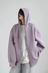Casual Solid Loose Zipper Hoodie