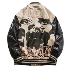 Varsity Portrait PU Leather Bomber Jacket