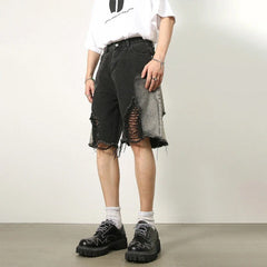 Ripped Straight Leg Denim Short