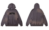 Letter Patch Ripped Hoodie