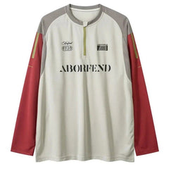 Racing Long Sleeve Zip Up Patchwork T-Shirt