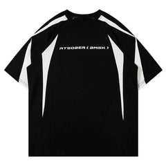 Retro Patchwork Oversized Striped T-Shirt