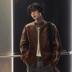 Urban Striped Shoulder Leather Jacket