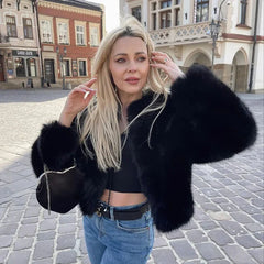 Luxury Cropped Faux Fur Coat Jacket