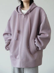 Casual Solid Loose Zipper Hoodie