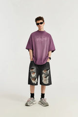 Casual Ripped Straight Leg Denim Short