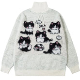Y2k Turtleneck Cat Picnic Sweater