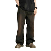 Vintage Sand Washed Wide Leg Denim Jeans