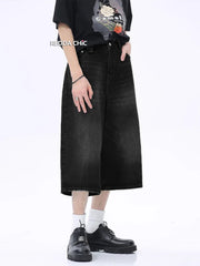 Y2K Retro Black Whiskers Denim Jort