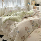 French Romantic Style Bedding Set Princess Skin Friendly And Comfortable Quilt Cover Lace Washed Cotton Printed Duvet Cover Set