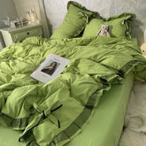 Grey White Quilt Cover Korean Prinsess Bow Girl Bedding Sets Simple Solid Color Bedclothes Decor Bedroom
