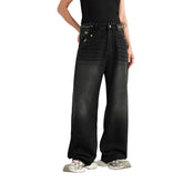Casual Patched Wide-leg Jeans