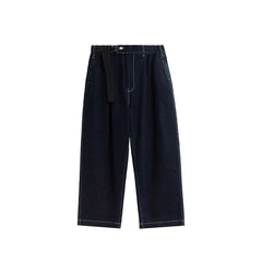 Stitching Blue Wide-Leg Jeans