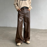 Wide Leg Leather Casual Pants