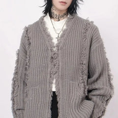 Y2k Irregular Tassel Knitted Cardigen