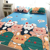 Lovely Cartoon Pattern Latex Bed Mat Kit for Summer Cold Feel Rayon Cool Mat and Pillow Cases Cozy Sleeping Cooling Mattress Pad