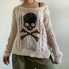 Y2K Skull Graphic Distressed Knit Sweater