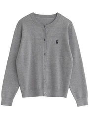 Solid Rabbit Embroidery Knitted Cardigan
