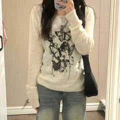 Y2K Abstract Butterfly Sketch Sweater