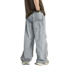 Washed Splashed Wide Leg Cargo Pant
