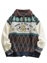 Y2k Geometric Bear Pattern Buttoned Sweaters