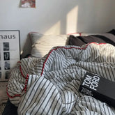 Minimalist Style Green Strip Bedding Sheet Ins Nordic Duvet Cover Set Home Luxury Bedding Set Bed Sheets Comfortable Bedspread
