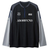 Racing Long Sleeve Zip Up Patchwork T-Shirt