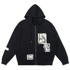 Y2K Graphic Patchwork Zip-Up Hoodie