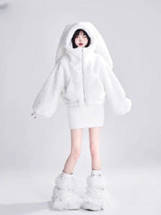 Sweet Bunny Ears Faux Fur Coat