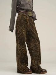 Y2K Leopard Flair High-Waisted Pants