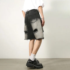 Ripped Straight Leg Denim Short