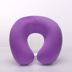 Travel Office Headrest U-shaped Inflatable Short Plush Cover + PVC Inflatable Pillow Pillow Support Cushion Neck Pillow 9 Colors