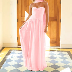 Whimsical Strapless Chiffon Maxi Dress - Flowing with Neck Scarf