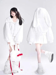 Sweet Bunny Ears Faux Fur Coat