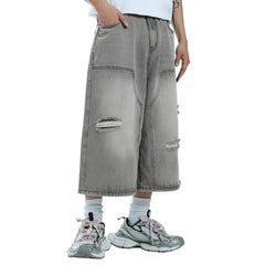 Ripped Carpenter Wide Leg Denim Short