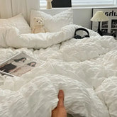 French White Bedding Set NO Filler Princess Seersucker Summer Duvet Cover Soft Bed Sheet and Pillowcase Girls Adults Bedclothes