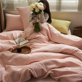 Ins Style Solid Color Waffle Cotton Duvet Cover Set Bed Sheet Four Piece Set High Beauty Quilt Sheet Bed Sheet Bedding Set
