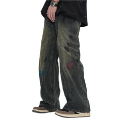 Y2k Dirty Striped Baggy Denim