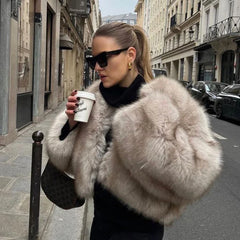 Luxury Cropped Faux Fur Coat Jacket